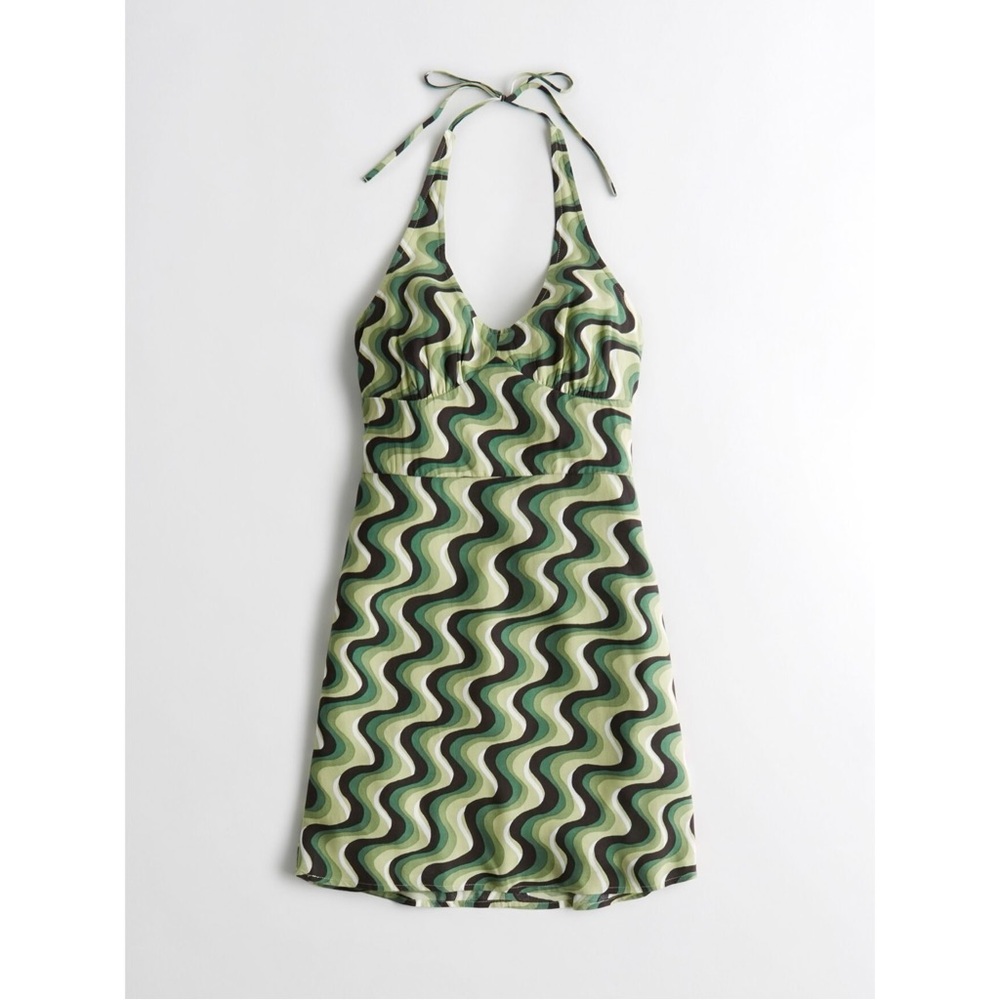 NWT Hollister green groovy print halter mini dress (medium short)